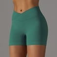 thumbnail image 4 of YDKZYMD Workout Shorts for Women Crossover V Cross Ribbed Scrunch Butt Lifting Leggings Seamless Booty Stretchy Yoga Sport Shorts Compression High Waist Running Biker Short Green L, 4 of 6