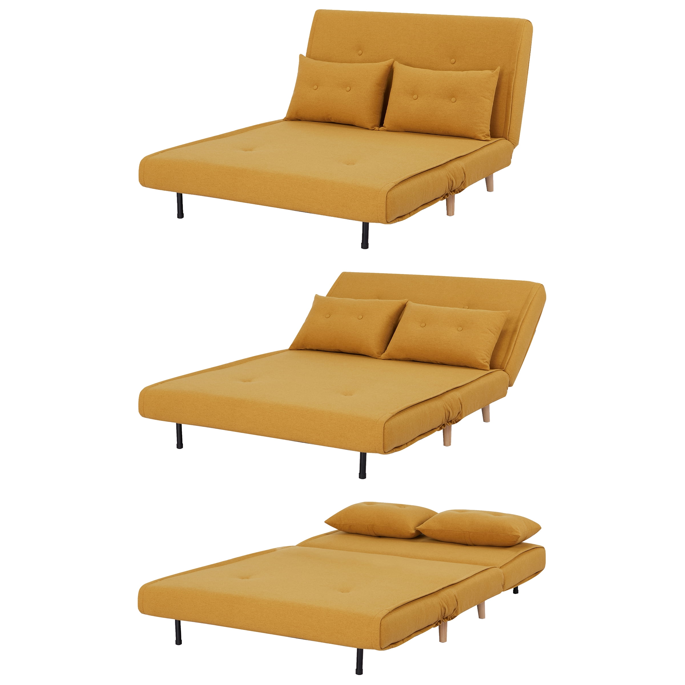 A&D Home Haru 48" Convertible Futon Chair, Yellow