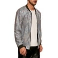 thumbnail image 4 of INSPIRE CHIC Holographic Varsity Jackets for Men's Full Zip Up Party Shiny Metallic Bomber Jackets 2XL Silver, 4 of 6