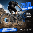 thumbnail image 6 of KAZEFLOW adult electric bicycle, 26-inch electric mountain bike, 750W peak power motor, top speed up to 20 mph, equipped with a 48V 10.4AH removable battery, range of 65 miles,Class 2, UL 2849 certif, 6 of 15