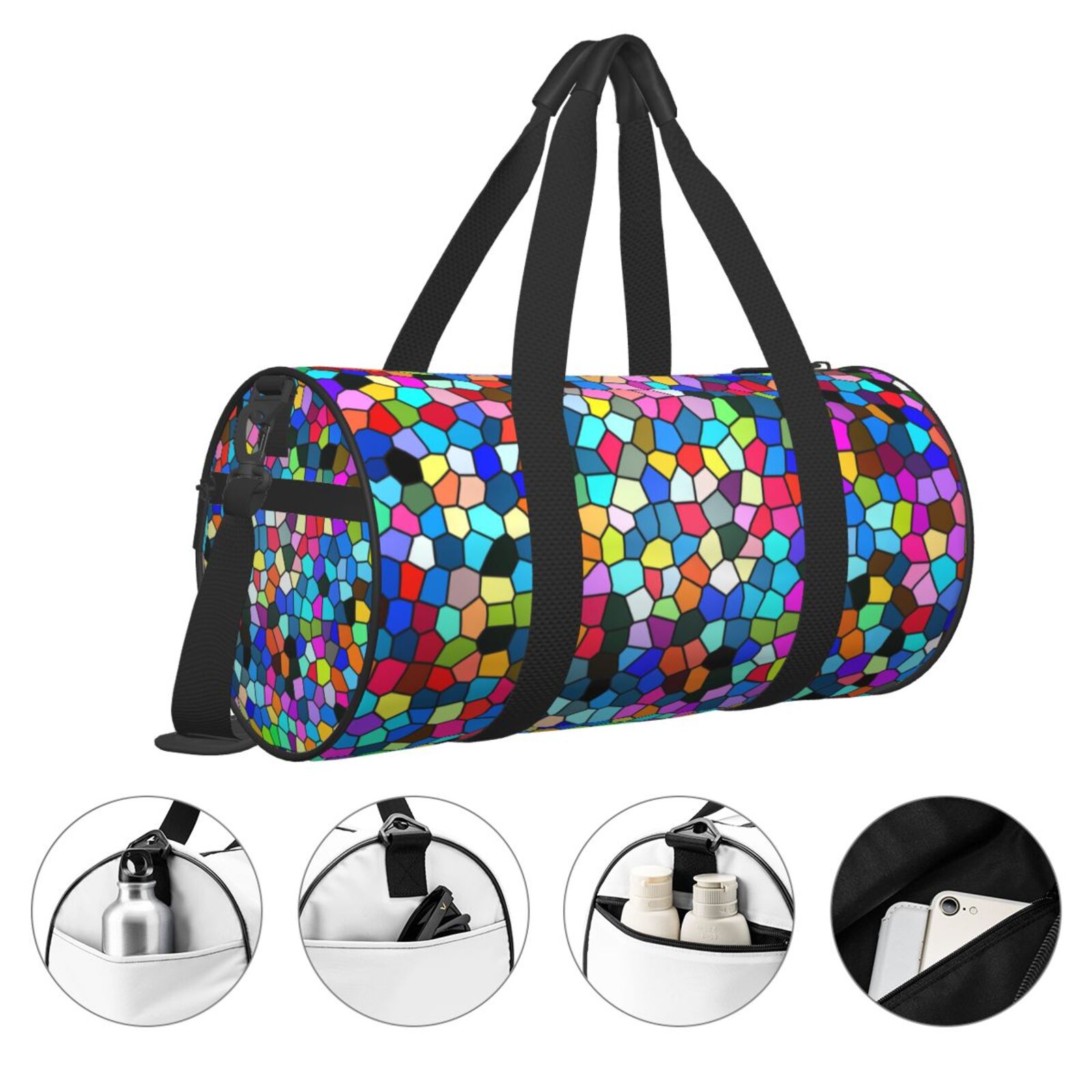 Vsdgher Colorful Tie Dye Stained Glass 2 45L Foldable Duffel Bag, Sports Gym Bag,Overnight Bag, Portable Weekender Bag for Airplanes