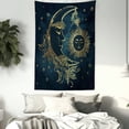 thumbnail image 4 of Psychedelic Tapestry, Crescent Moon with Boho Feathers Alchemy Magic Egyptian Myth Design, Wall Hanging for Bedroom Living Room Dorm Decor, 60W X 80L Inches, Yellow Petrol Blue, by Ambesonne, 4 of 5