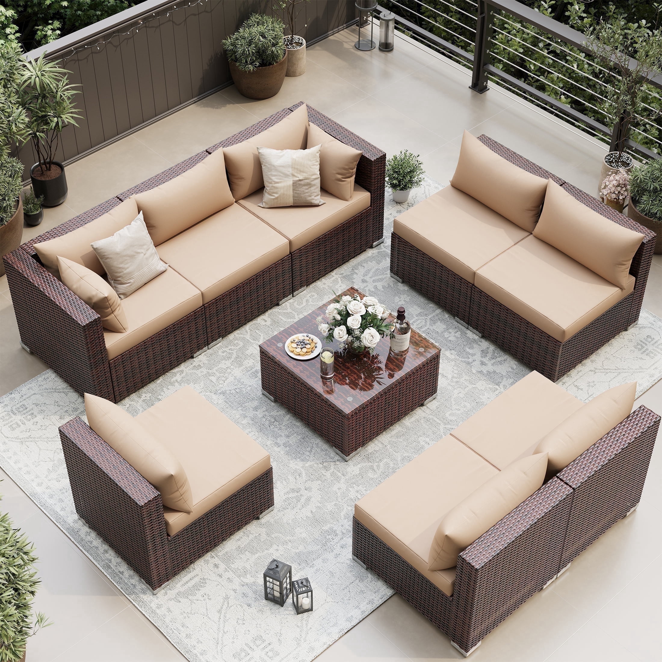 UDPATIO Patio Furniture Sets, Modular Rattan Outdoor Patio Sectional Furniture Sofa Set, Wicker Patio Conversation Set for Backyard,9PCS