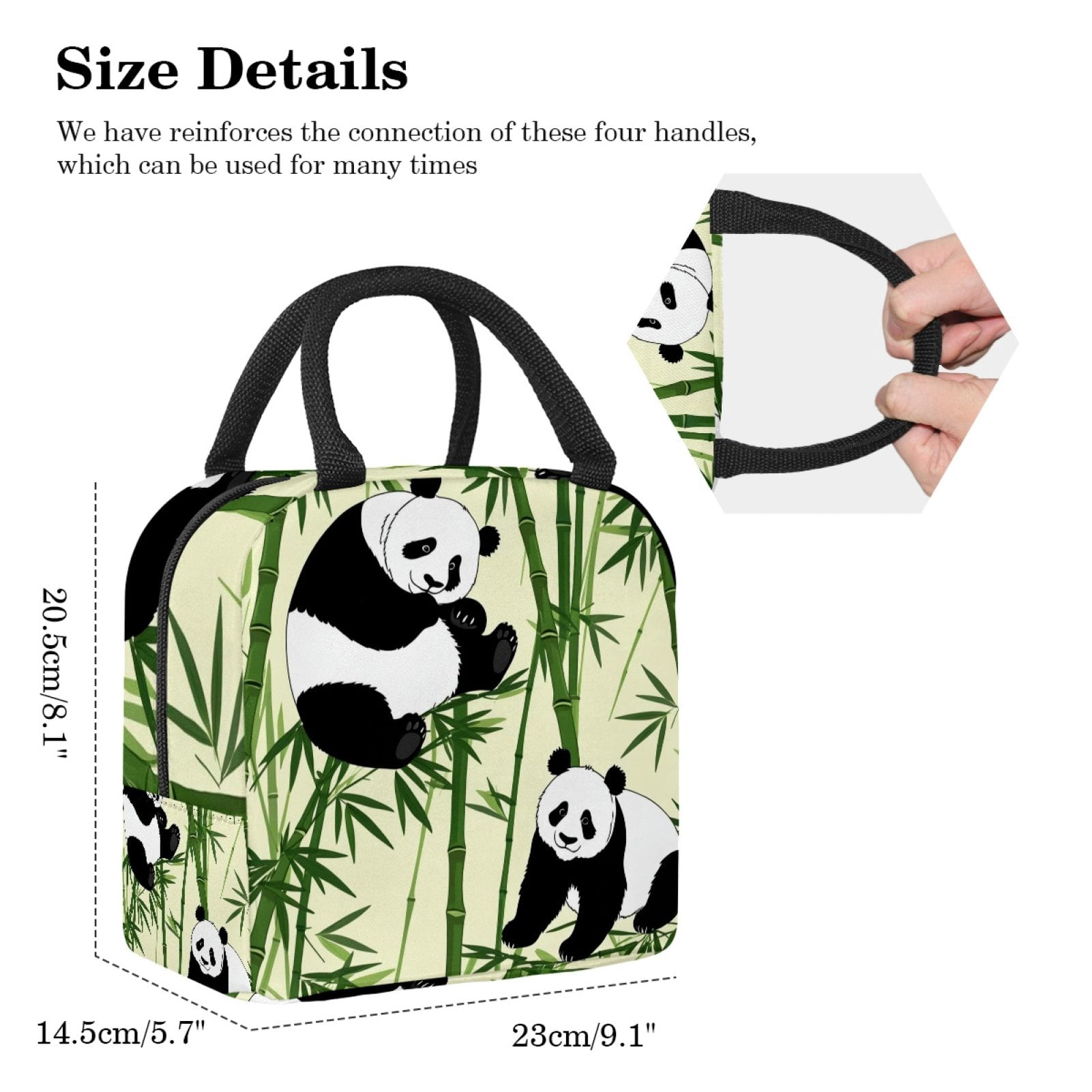 ERJLKXP Panda Bamboo Insulated Lunch Bags for Women and Men,Adult Reusable Lunch Tote Bag for Work,cooler bag