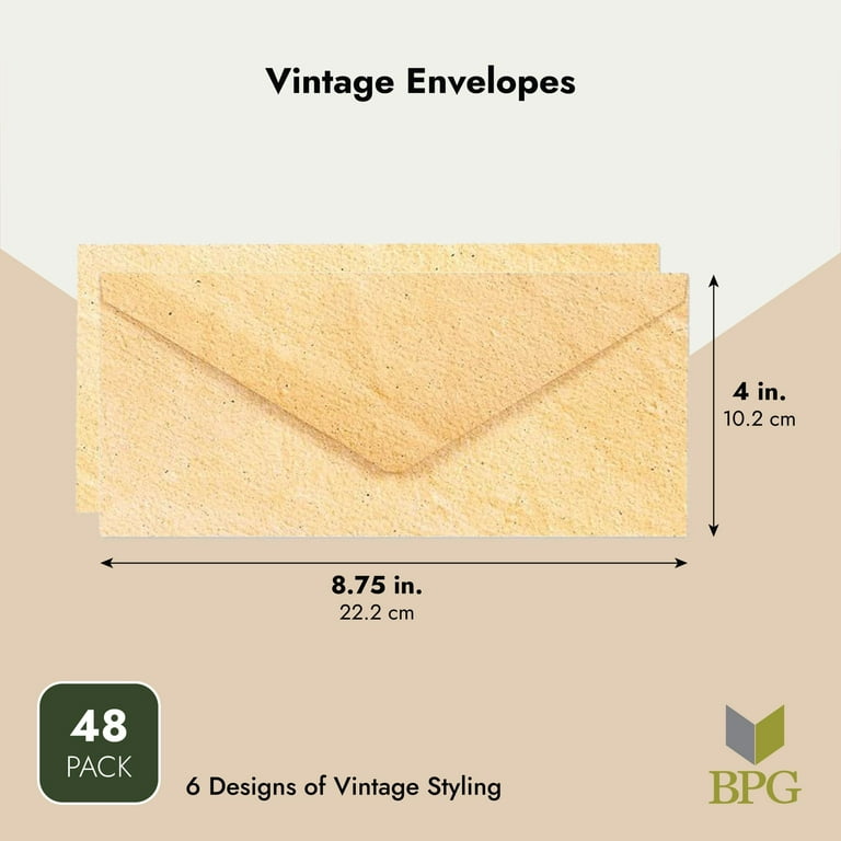 Best Paper Greetings 48 Pack Aged Antique Stationery Envelopes for Writing and Printing - Classic Old Fashioned Envelopes Value Pack - 8.7 x 4 Inches