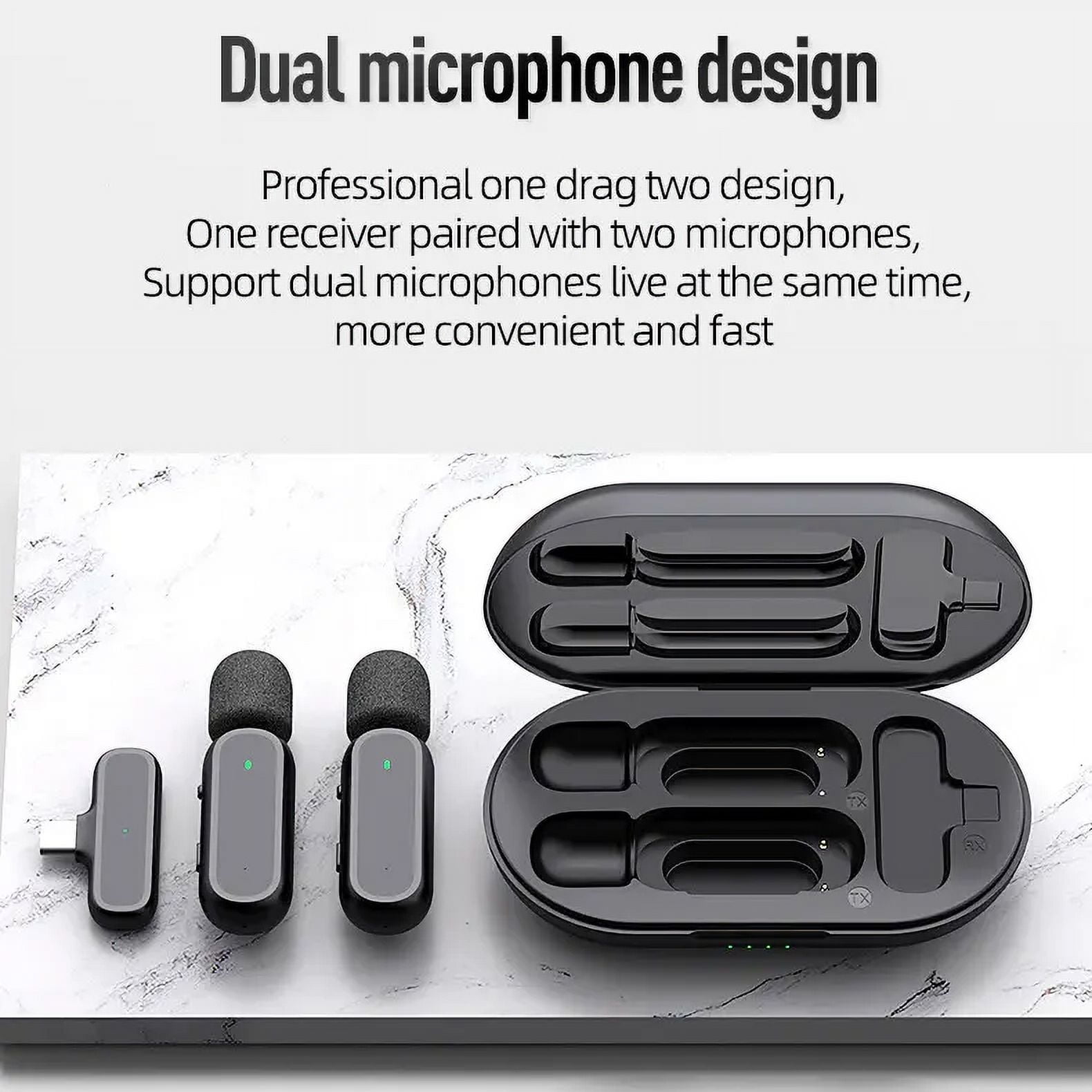 2 pack Professional Wireless Lavalier Lapel Microphone for Android - Cordless Omnidirectional Condenser Recording Mic with USB C Interface for Interview Video Podcast Vlog YouTube