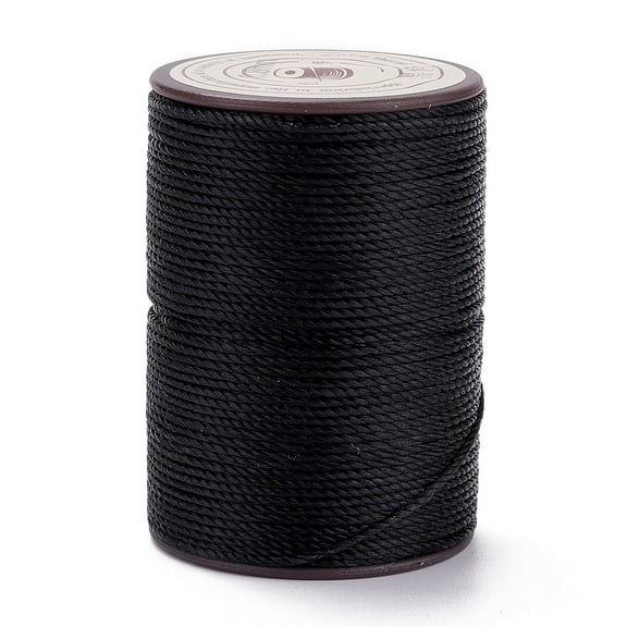 1Roll Round Waxed Polyester Thread String Micro Macrame Cord Twisted Cord for Leather Sewing Stitching Black 0.8mm about 54.68 Yards(50m)/Roll