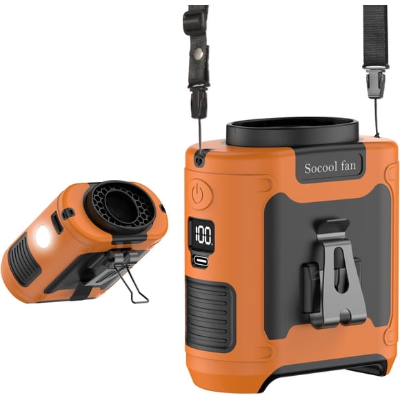 Socool 10000mAh Portable Waist Fan Clip on Wearable Belt Personal Fan Rechargeable Battery operated With 5 Speeds & Flashlight Neck Hands-Free 40H Cooling For Outdoor Camping Travel (Orange)