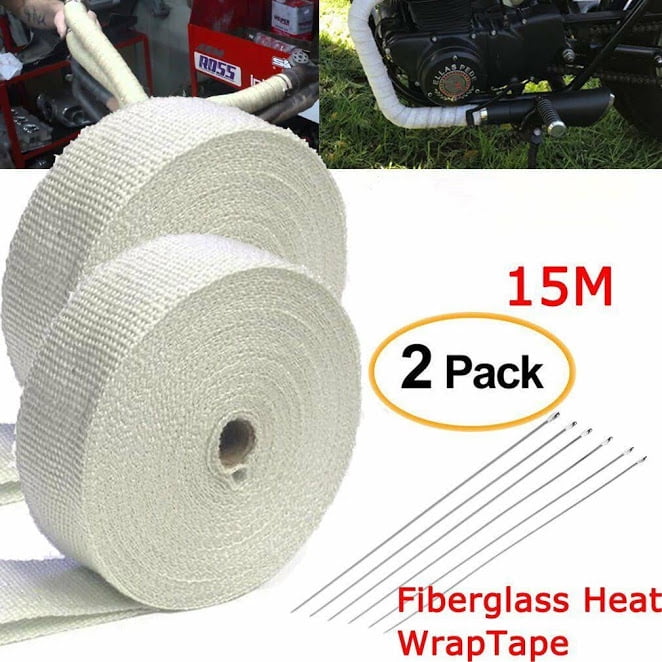 1/" or 2/" In x 50FT Exhaust Header Fiberglass Heat Wrap Tape Kit w// 5 Steel Ties