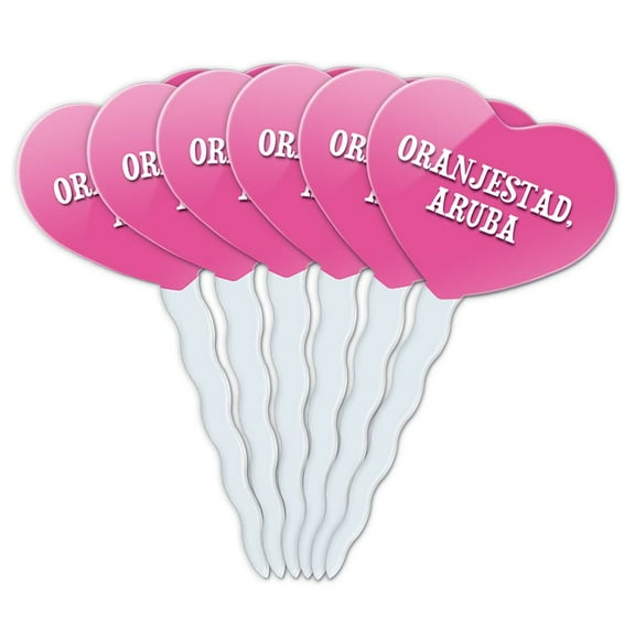 Oranjestad Aruba Heart Love Cupcake Picks Toppers - Set of 6