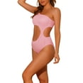 thumbnail image 4 of INSPIRE CHIC Traje de baño de una pieza para mujer, bañador monokini con corte asimétrico en la cintura, color rosa medio, 4 of 5