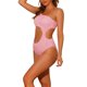 thumbnail image 4 of INSPIRAR CHIC Traje de baño de una pieza para mujer, con un hombro, corte asimétrico en la cintura, bañador de canalé, monokini, pequeño, rosa, 4 of 5