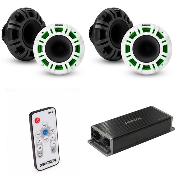 Kicker Marine KPX300.4 Powersports Amp & (2) 6.5" HLCD Marine LED Speakers ( Includes LED Remote )
