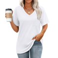 thumbnail image 2 of OSOLU Solid Color Women T-Shirt Tee Tops V-Neck Short Sleeve Summer Tops Casual Basic Tees 2025 Trendy Versatile Dailywear, 2 of 9