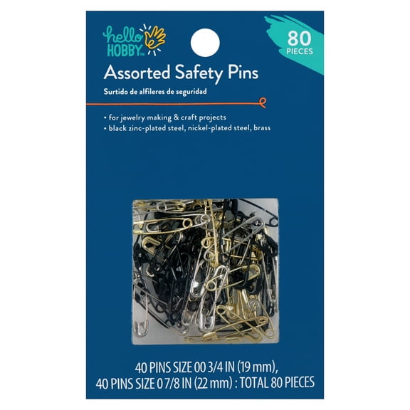 Hello Hobby Assorted Size Steel Safety Pins (80 Count)