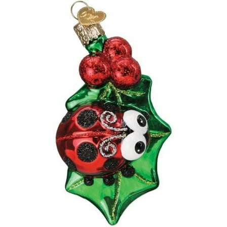 Old World Christmas Blown Glass Ornament for Christmas Tree, Holly Ladybug (with OWC Gift Box)