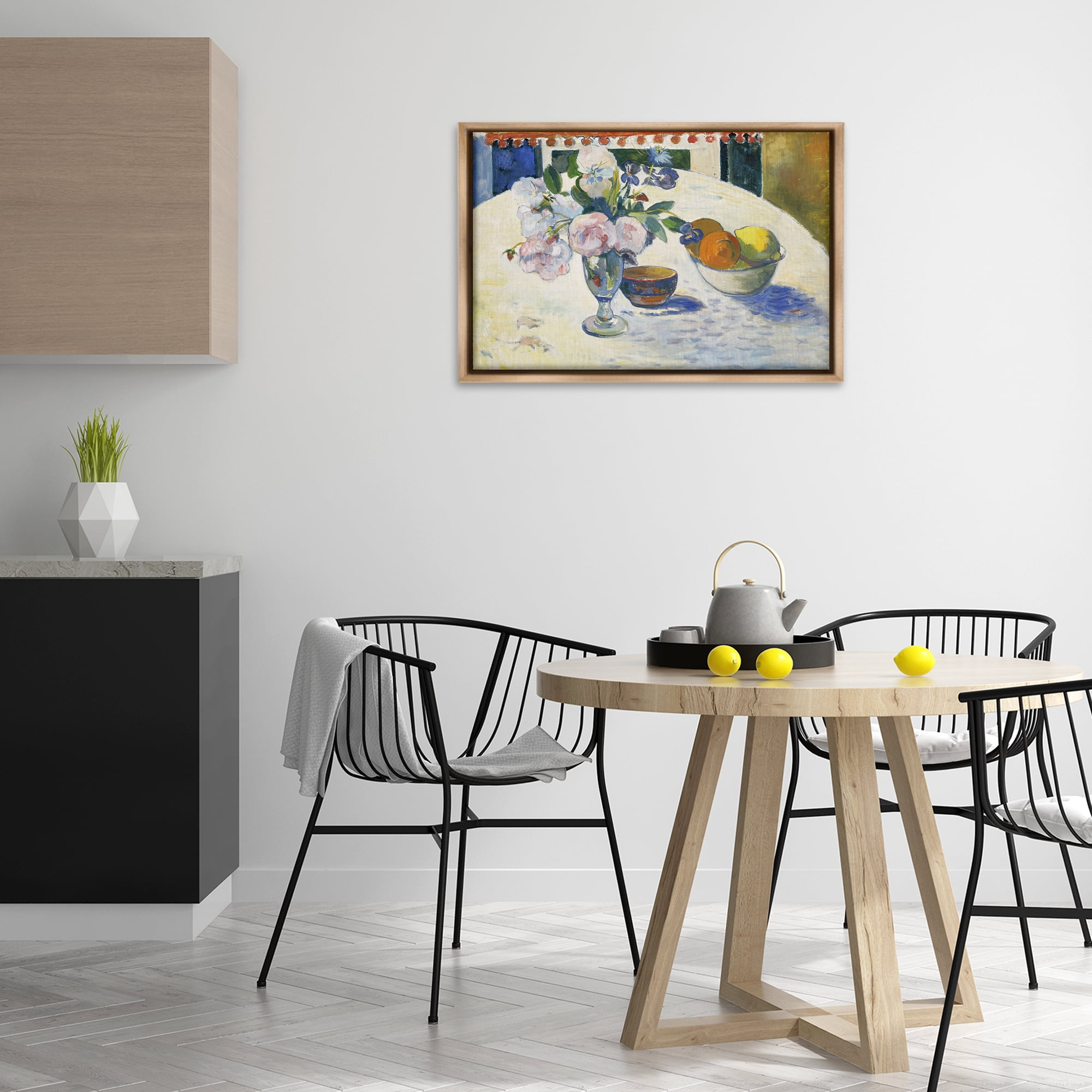 Stupell Industries Classic Gauguin Flowers & Fruit Bowl Food & Beverage Painting Brown Floater Framed Canvas Art Print Wall Art, 31 x 21
