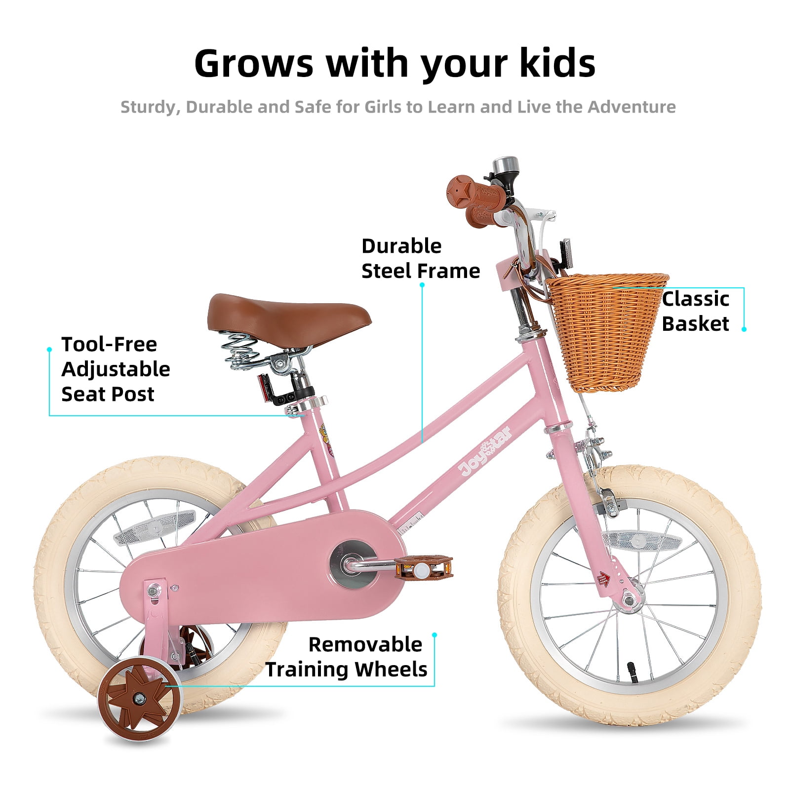 JOYSTAR Girls Bike for 2-12 Years Old Toddlers and Kids, 12" 14" 16" Kids Bike with Training Wheels & Basket, 20 Inch Kid's Bicycle with Kickstand, Retro Style Bikes