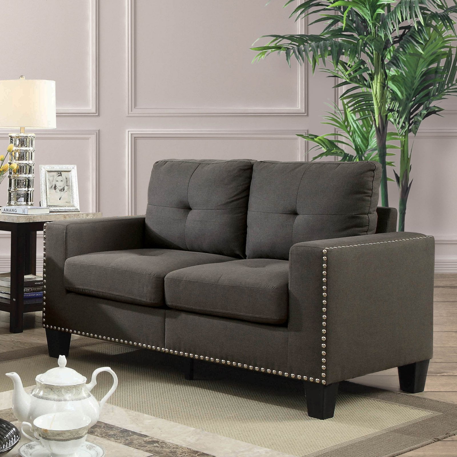 Furniture of America Contemporary Redford Nailhead Loveseat