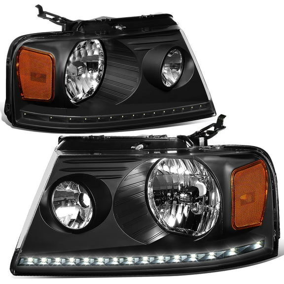 DNA Motoring For 04-08 Ford F150 Lincoln Mark LT LED DRL Headlight Lamps Pair Black Amber