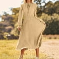 thumbnail image 3 of Women's Summer Fashion Loose V-Neck Long Sleeve Tie Solid Color Dresses Beige, 3 of 4