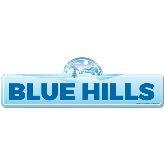 Blue Hills Street Sign | Indoor/Outdoor | Skiing Skier Snowboarder Décor for Ski Lodge Cabin Mountian House | SignMission personalized gift