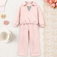 thumbnail image 2 of HAYIMI Girls Two Piece Long Sleeve Lapel Collar Sweatshirt And Pants Kids Playful Casual Outfit Sets Cozy Button Closure Everyday Wear Breathable Clothes Sets, 2 of 6