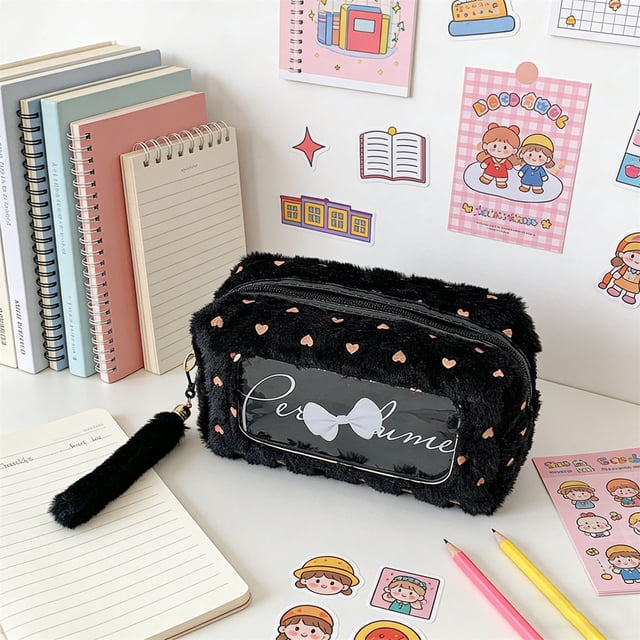 Estuche de gran capacidad para papelería y cosméticos con diseño de lazo, organizador portátil de tela para escuela, oficina y almacenamiento de maquillaje.