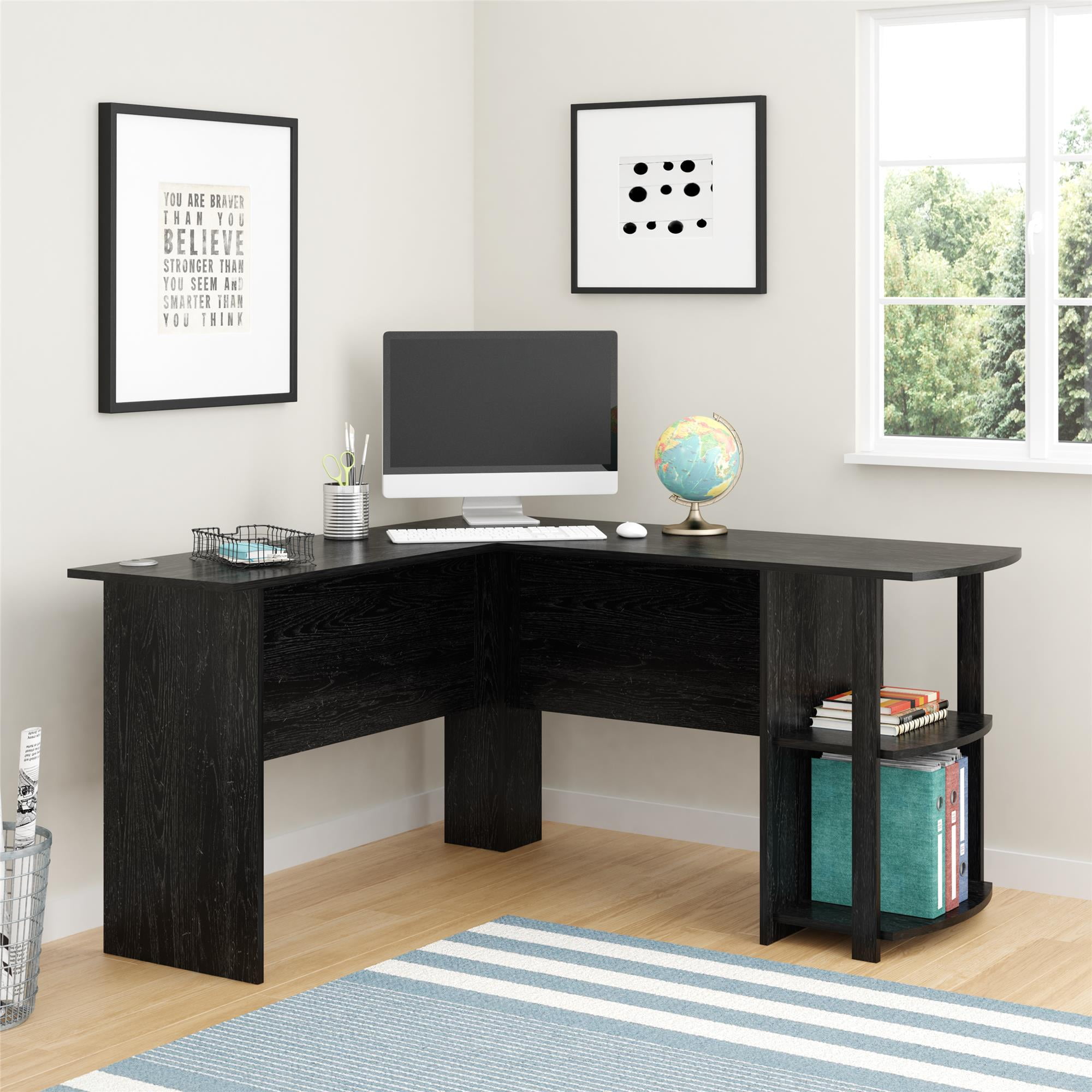 Desk With Bookshelves Black Oak, Oak L Shaped Desk With Storage