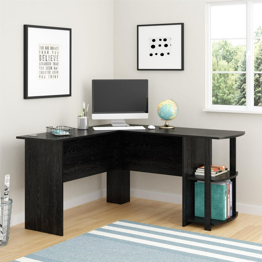 Ameriwood Home Dominic L Desk with Bookshelves, Black Oak