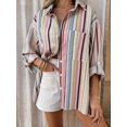 thumbnail image 4 of Camisa Casual De Rayas Multicolor Con Botones Y Bolsillo Para Mujer, 4 of 30