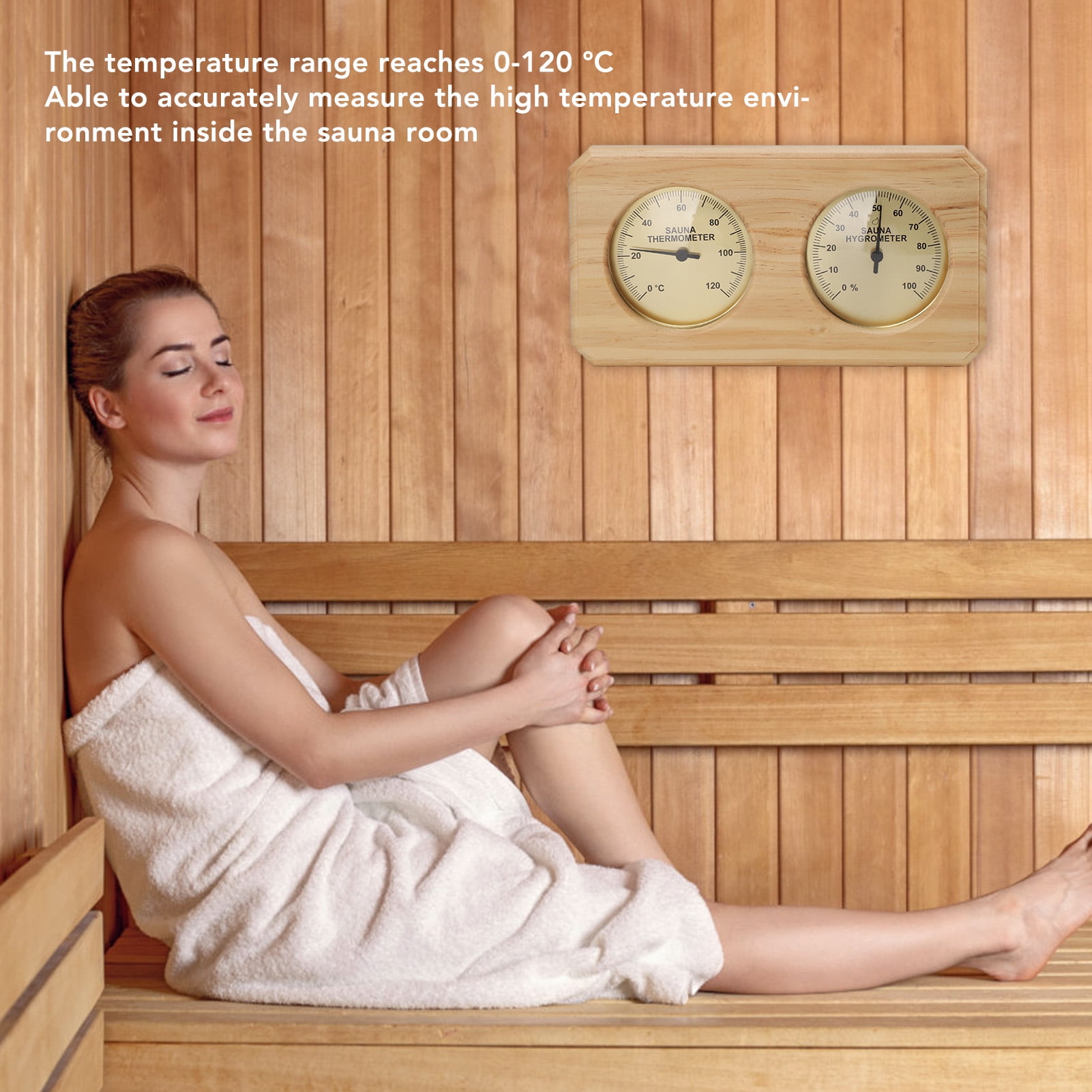 Nieyigj 2 in 1 Wooden Sauna Thermometer and Hygrometer Gold Frame Indoor Humidity Temperature Gauge Measurement for Hotel Home Spa Room Accessories (10.63 inches / 27 cm) [cite: 2, 9]