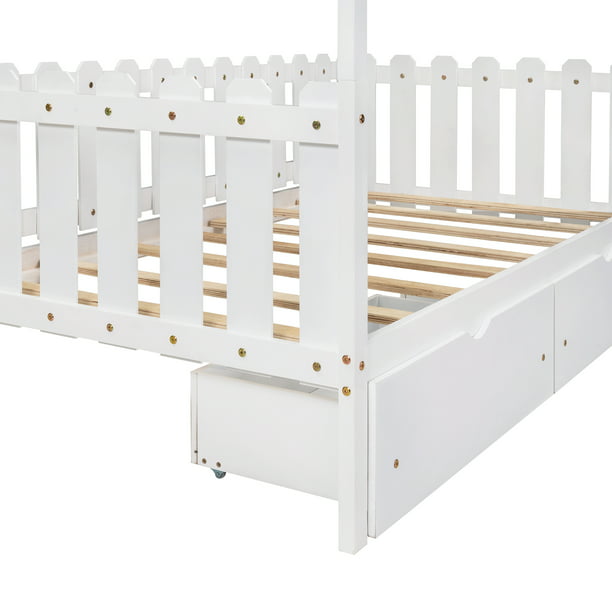 Euroco Twin Size Wood House Shaped Bed, White Twin Size House Bed With Trundle By Harper And Bright Designs