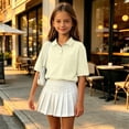 thumbnail image 6 of Girls 3- Buttons School Uniform Polo Shirts Kid Short Sleeve Pique Polo Shirt Beige,9-10 Years, 6 of 6