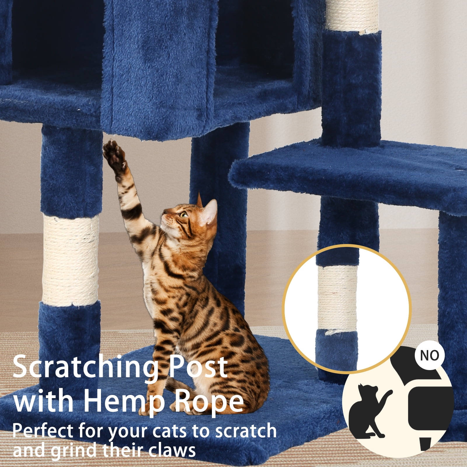 CL.HPAHKL Cat Tree, 36 inch Small Cat Tower with Scratching Post & Funny Toy for Indoor Cats, Cat Condo Furniture Activity Center for Kittens, Navy Blue
