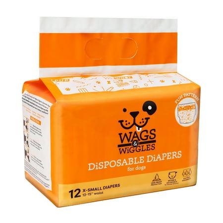 Wags & Wiggles Female Dog Diapers  Extra Small  12 -15  Waist   12ct