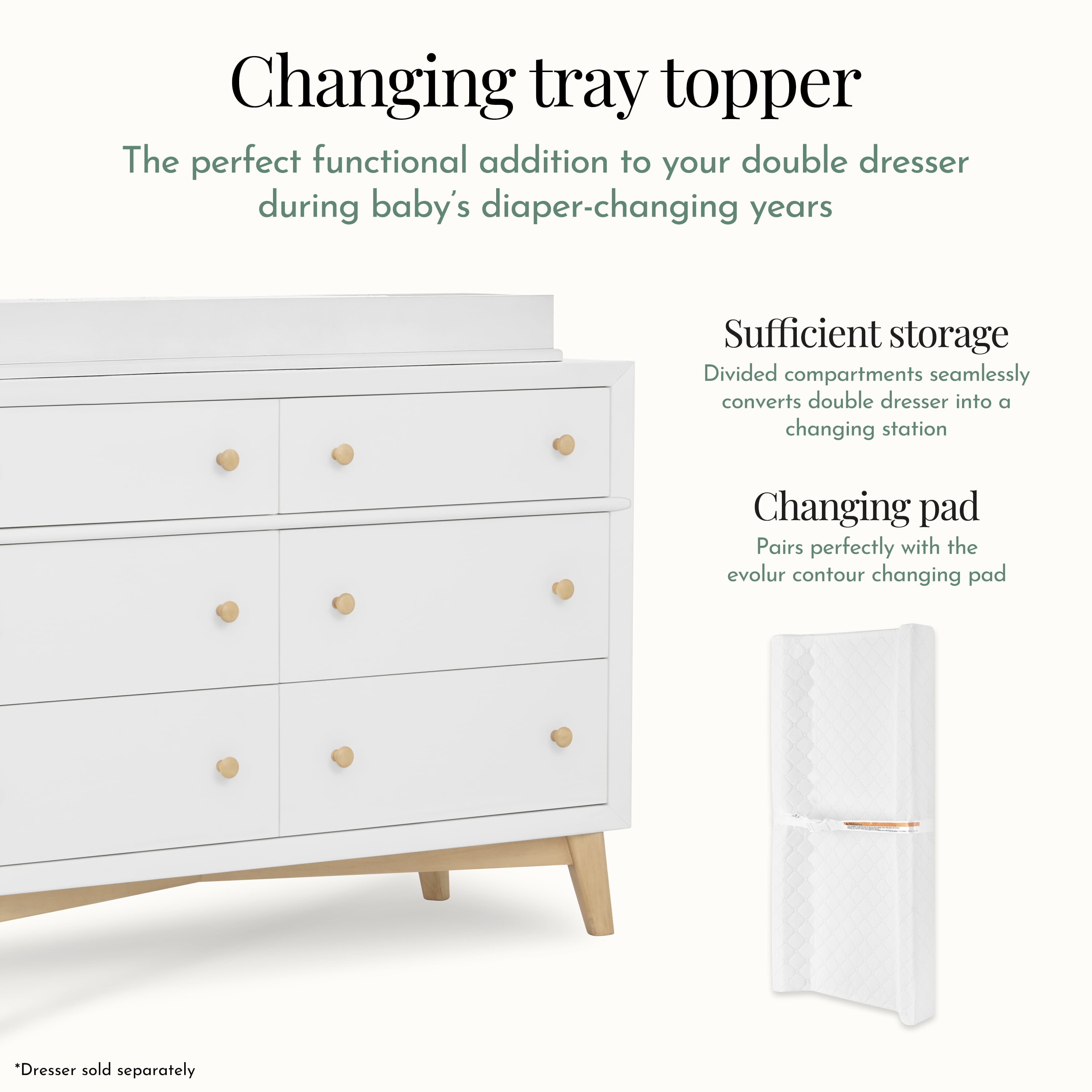 Evolur I Modern Changing Tray I Lasting Quality, Weathered White