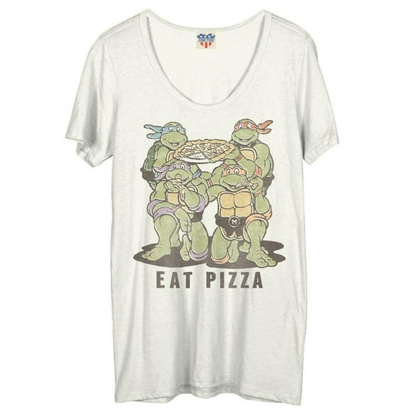 Junk Food Teenage Mutant Ninja Turtles Eat Pizza Juniors White T-Shirt