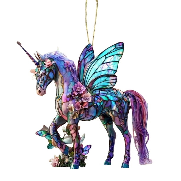 Adornos de caballos para el árbol de Navidad Adorno colgante de caballo de acrílico 2D con brillantes Regalo para mujeres, niñas y amantes de los caballos