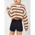 thumbnail image 5 of Women'S Long Sleeve Striped Oversized One Shoulder Loose Fit Casual Baggy Short Pullover Sweater Coffee Color L, 5 of 8