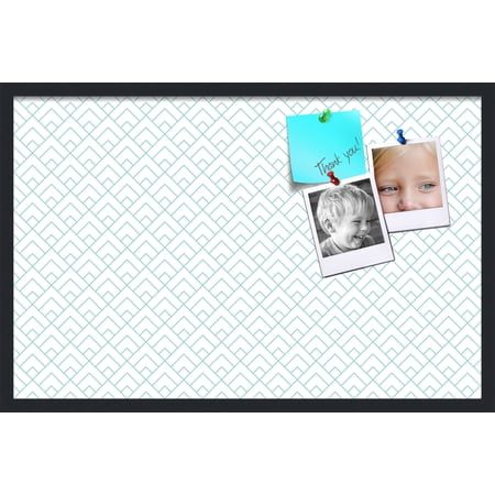 PinPix 34x22 Custom Cork Bulletin Board Peaks Modern Pattern White Aqua Poster Board Has a Fabric Style Canvas Finish Framed in Peaks Modern Pattern White Aqua by ArtToFrames (PinPix-1791)
