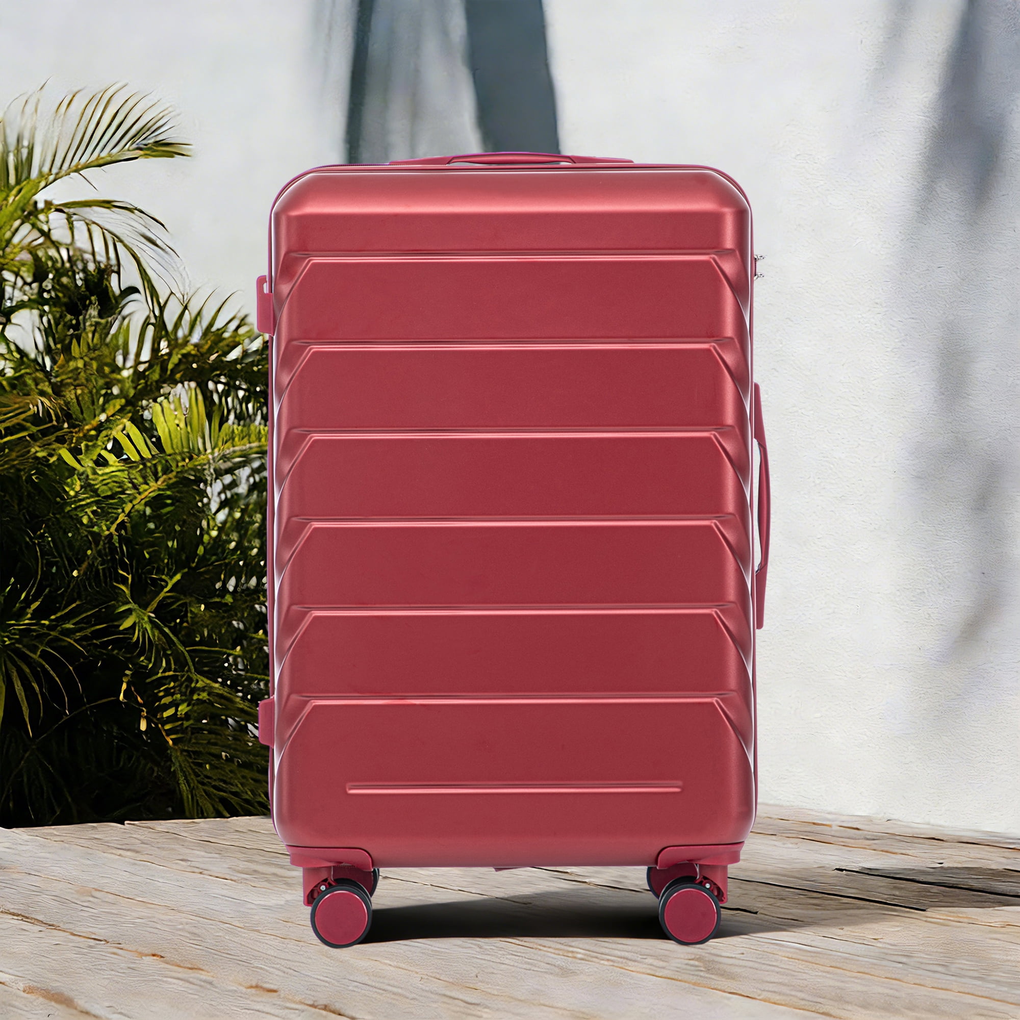 imerelez 28 Inch ABS Hard Shell Large Travel Checked Luggage - Scratch Resistant Surface Four Multi-Directional Wheels, With Combination Lock and Side Hooks .(WINE RED)