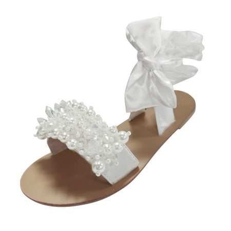 

Youmylove Women Flats Beaded Open Toe Comfort Casual Beach Shoes Cross Strap Sandals Bohemian Comfortable Stylish Shoes Ladies Footwear