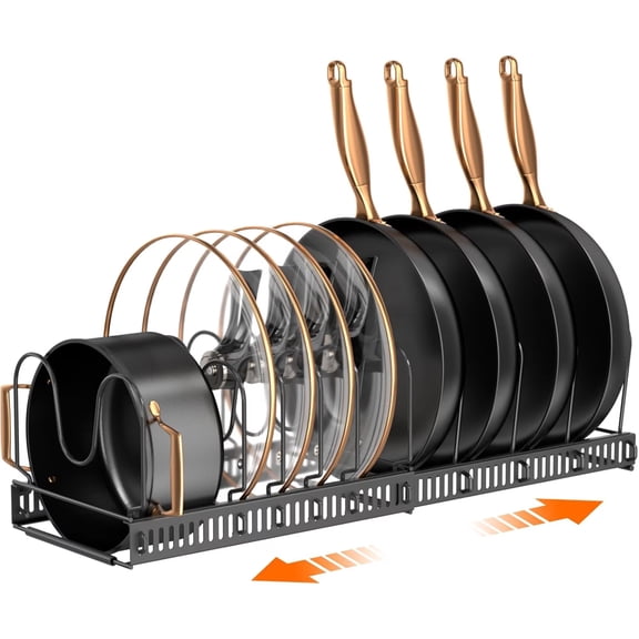 ORDORA Pots and Pans Organizer Rack, Expandable 11.71-22.85 Inch Pot Rack Under Cabinet, 10  Adjustable Dividers Storage Pan Organizer Rack for Cookie Sheets