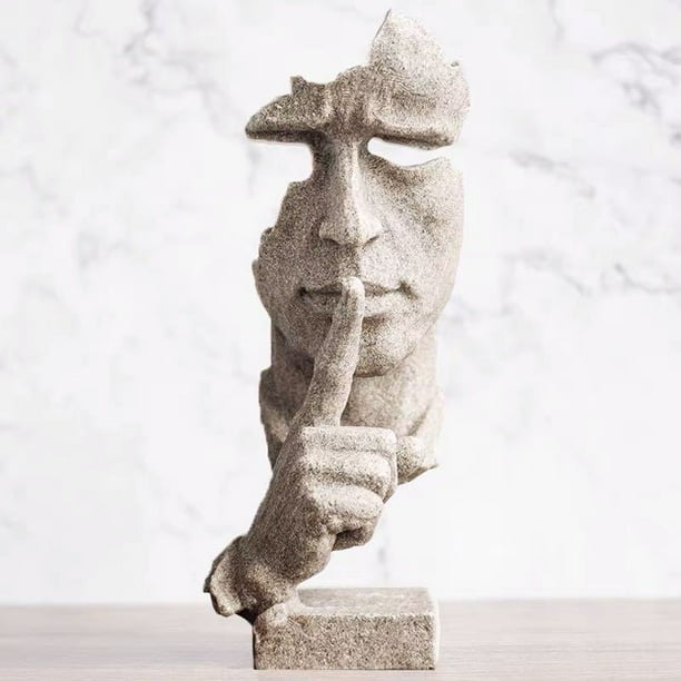 Estatua de pensador: el silencio es oro, decoración moderna, figura de arte abstracto creativo, esculturas de resina, decoración de dormitorio, estudio en casa, figuras de oficina para estante de esc JAMW Sencillez