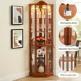 thumbnail image 3 of Lighted Wooden Corner Display Curio Cabinet, 3-Side Glass Display Curio Cabinet, Corner China Cabinet with Glass Doors,6 Tier Freestanding Display Cabinets for Living Room(Oak), 3 of 14