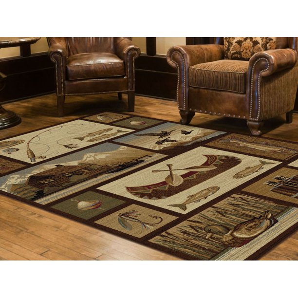 Potenza Rucs Area Rugs Southwestern Lodge Brown Wildlife Cabin Fishing Birds Rug Walmart Com Walmart Com