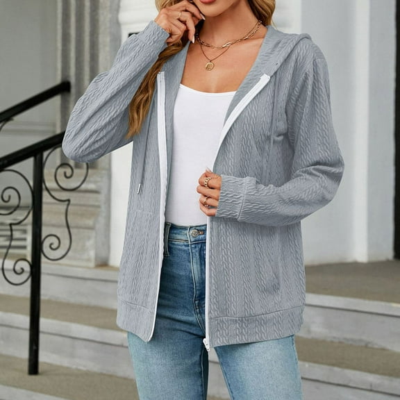 Usmixi 2023 Winter Womens Sweatshirt Coats Sweater Coats for Women Long Sleeve Winter Lightweight Comfy Knitted Hooded Coats Casual Solid Open Front Zipper Pocket Girls Jackets Up to 65% off