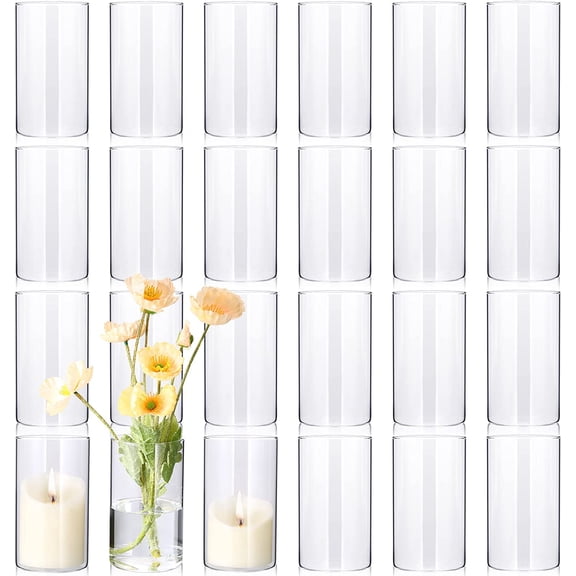 24 Pcs Tall Glass Vases Bulk, 6 Inch Clear Cylinder Flower Vases Transparent Candle Holder for Wedding Centerpieces and Home Decor