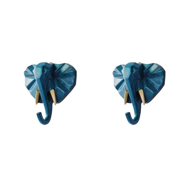 kurtrusly Resin Sturdy And Durable Animal Head Key Hook For Easy Organization Good Decorative Coat Hooks Retro blue(elephant) 2Set